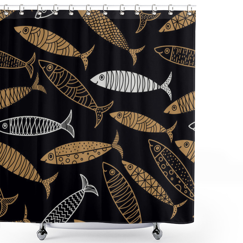 Personality  Cute Fish. Gold And Silver. Kids Lbackground. Seamless Pattern. Can Be Used In Textile Industry, Paper, Background, Scrapbooking. Shower Curtains