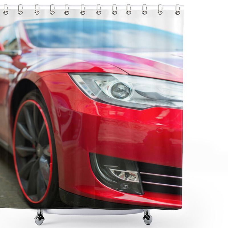 Personality  Close-up View Of Red Sports Car Headlight. Shower Curtains