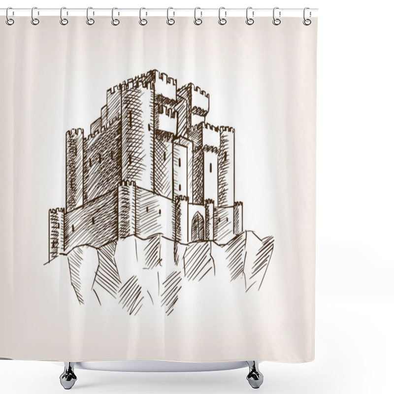 Personality  Medieval Castle Sketch Style Vector Illustration Shower Curtains