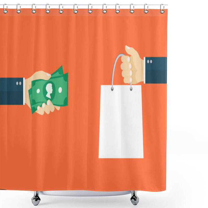 Personality  Deal Flat Illiustration.Hand Holding Money And Hand Holding Pape Shower Curtains