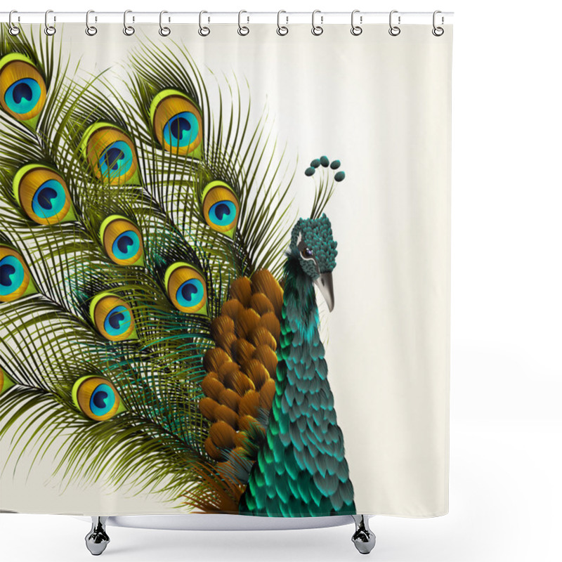 Personality  Cute Background With Vector Detailed Peacock On White For Design Shower Curtains