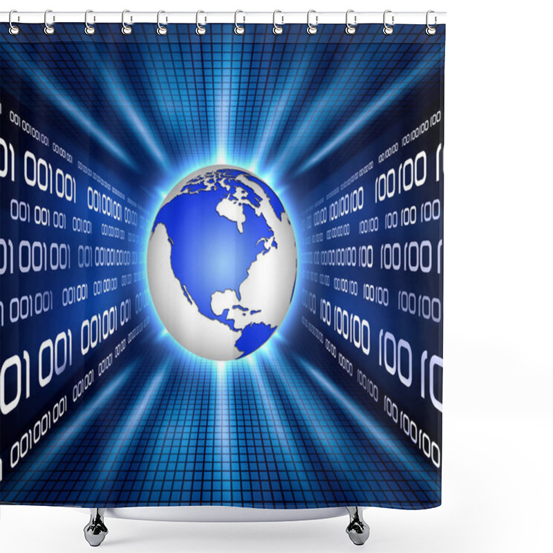 Personality  Abstract Background With Globe And Binary Code Shower Curtains