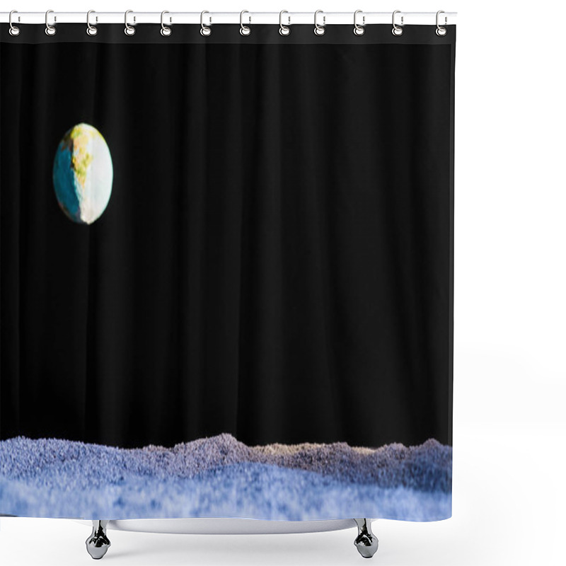 Personality  Sandy Ground With Blurred Planet Earth In Space Isolated On Black Shower Curtains