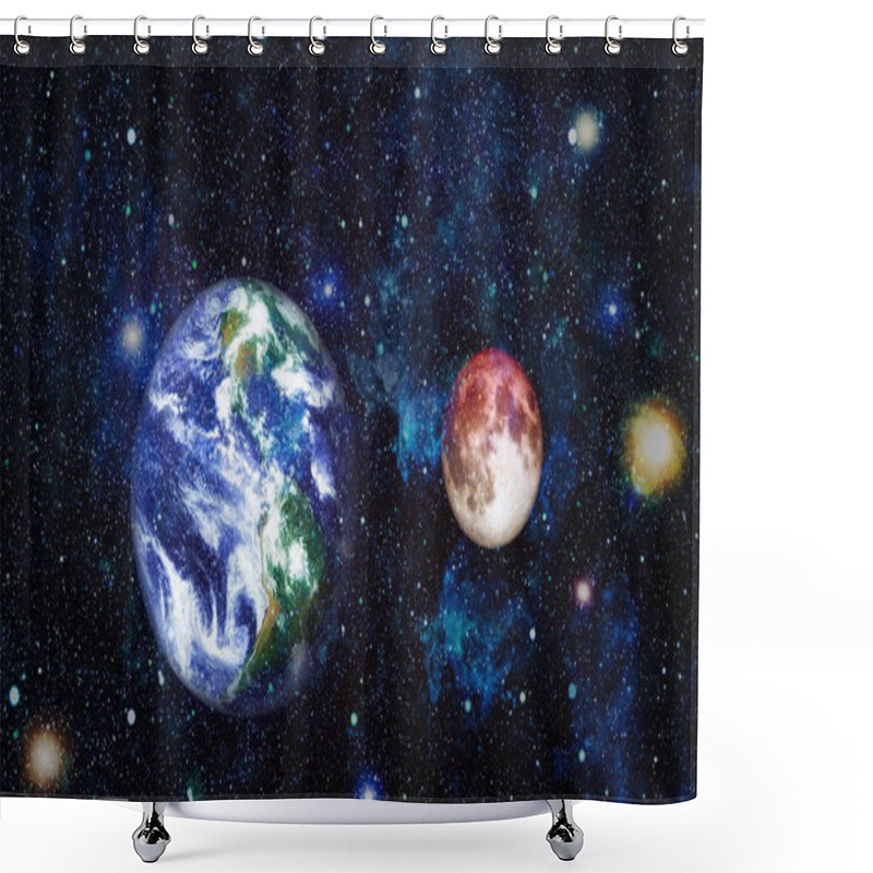 Personality  Beautiful Earth And The Red Moon - Elements Of This Image Furnished By NASA Shower Curtains