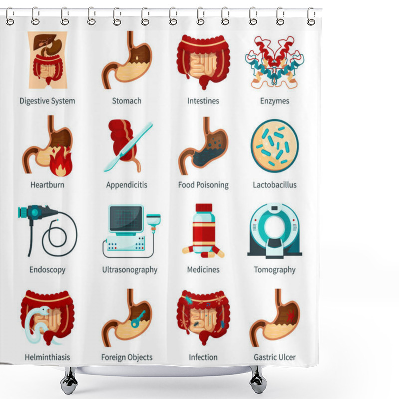 Personality  Digestive System Flat Icon Set Shower Curtains