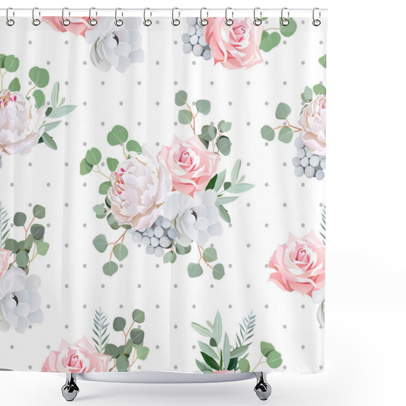 Personality  Delicate Bouquets Of Rose, Peony, Anemone, Brunia Flowers And Eu Shower Curtains