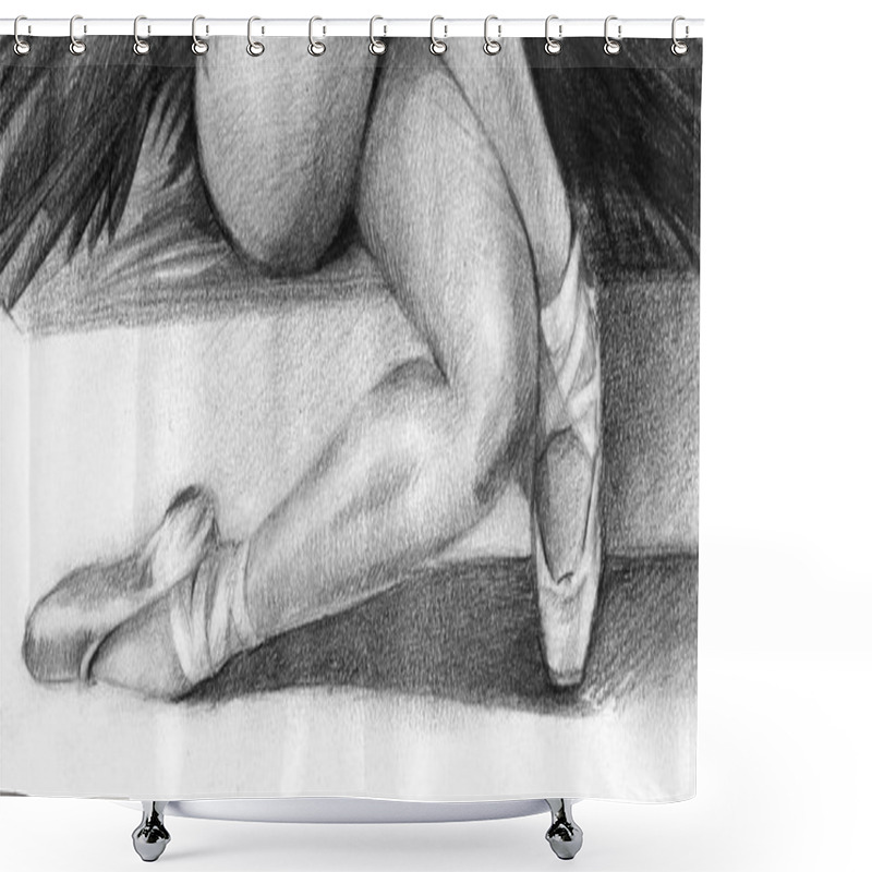 Personality  Legs Of A Ballerina. Pencil Drawing. Graphics Pointe Shoes Shower Curtains