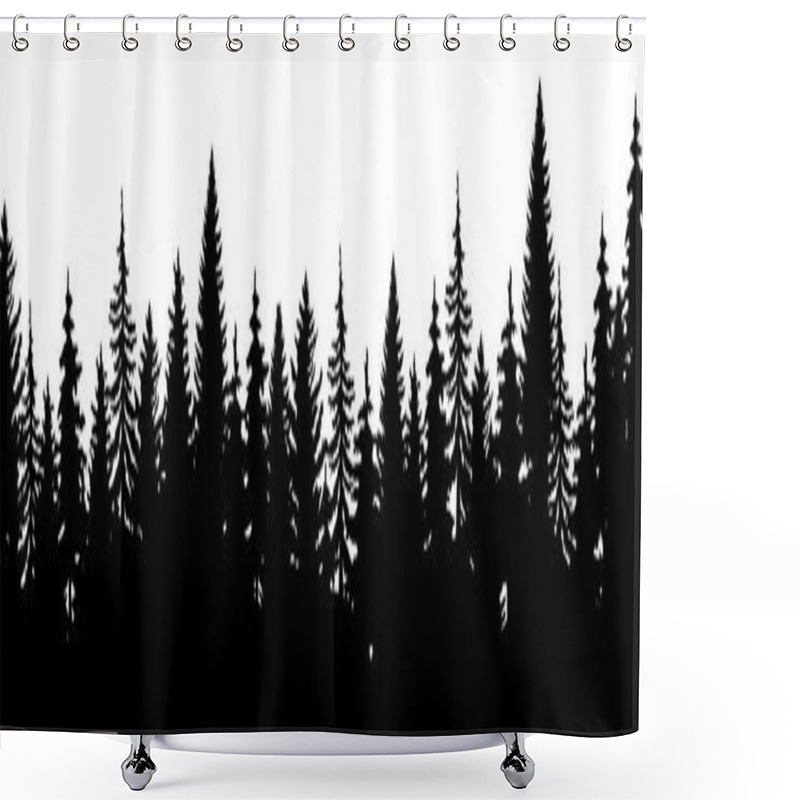 Personality  Forest Of Christmas Fir Trees Silhouette. Coniferous Spruce Panorama. Park Of Evergreen Wood. Vector On White Background EPS Shower Curtains