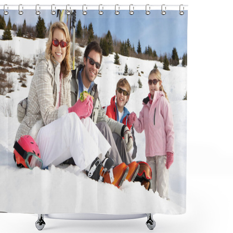 Personality  Young Family On Ski Vacation Shower Curtains