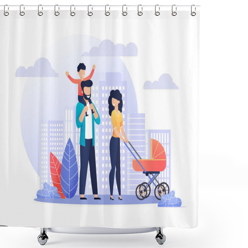 Personality  Happy Smiling Parents On Walk Flat Illustration Shower Curtains