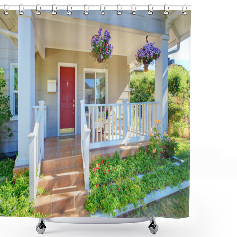 Personality  Grey Old House Front Porch Exterior With Red Door. Shower Curtains