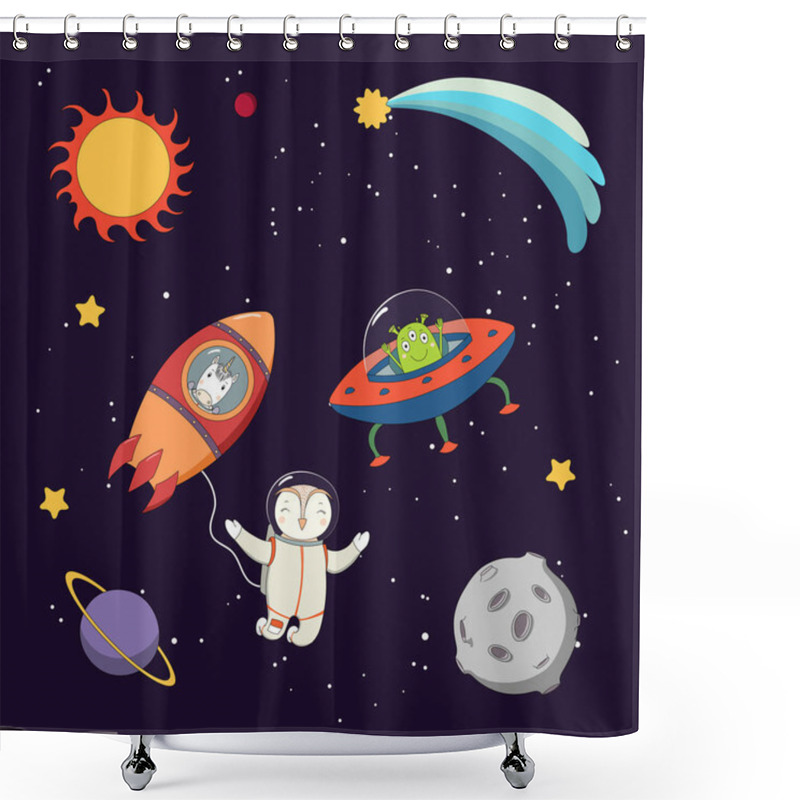 Personality  Cute Animal Astronauts In Space Shower Curtains