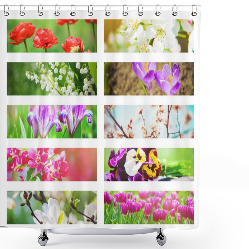 Personality  Many Pictures Of Flowers. Collage. Selective Focus Shower Curtains