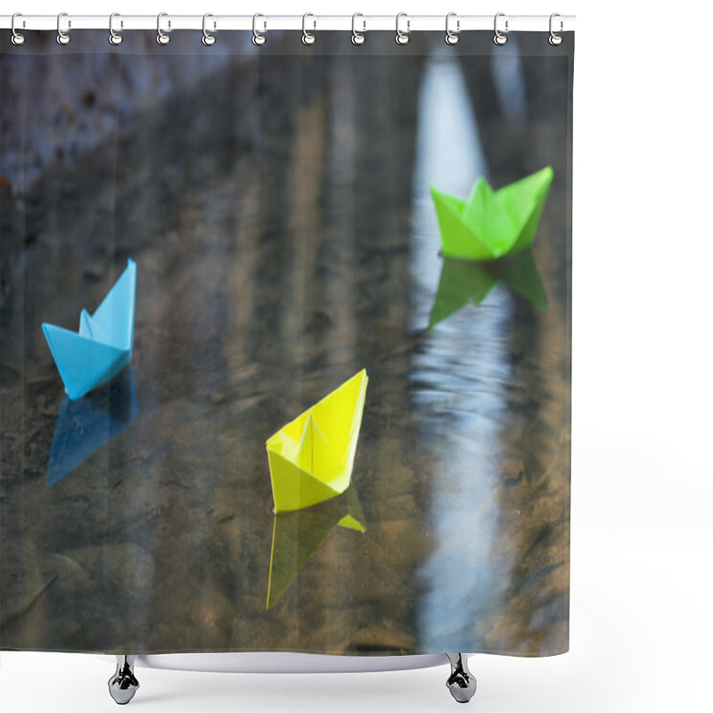 Personality  Blue Paper Boat In Water Shower Curtains