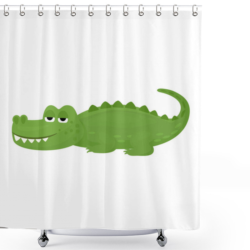 Personality  Crocodile Vector Cartoon Crocodilian Character Of Green Alligator Playing In Kids Playroom Illustration Animalistic Childish Funny Predator Isolated On White Background Shower Curtains