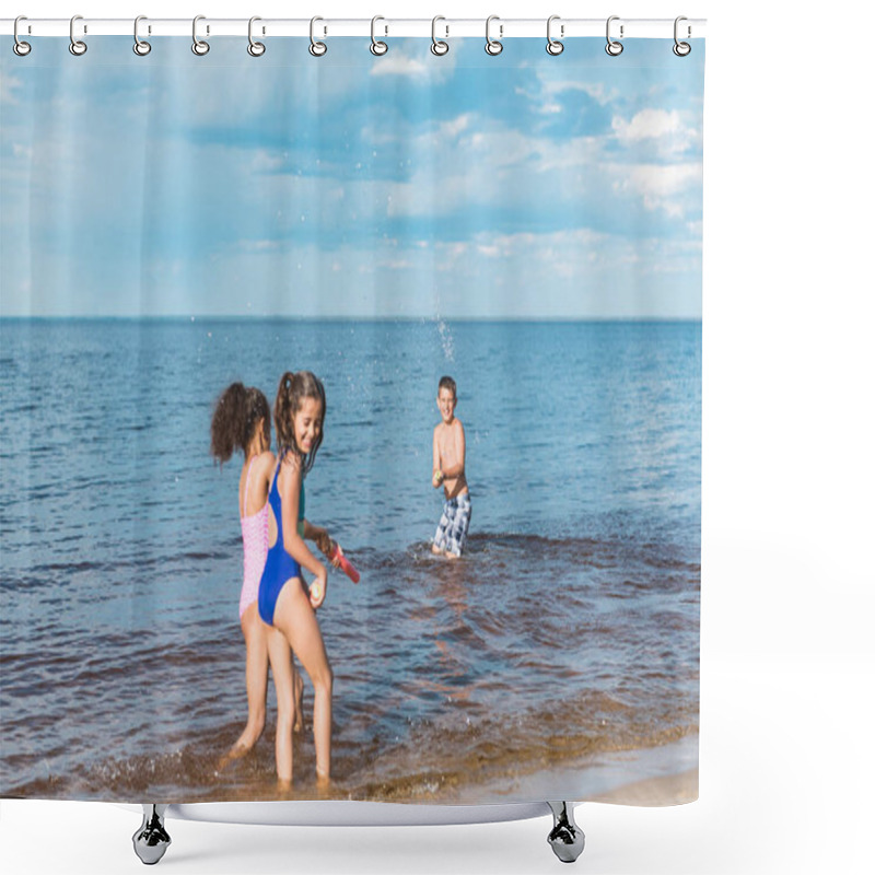 Personality  Children Playing At Seaside Shower Curtains