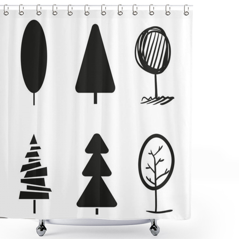 Personality  Black Trees On Isolated Background. Christmas Trees On White. Black And White Illustration Shower Curtains