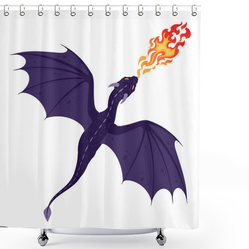 Personality  Fire Breathing Dragon. Cartoon Fantasy Flying Reptile, Fairy Dragon Character Flat Vector Illustration Shower Curtains