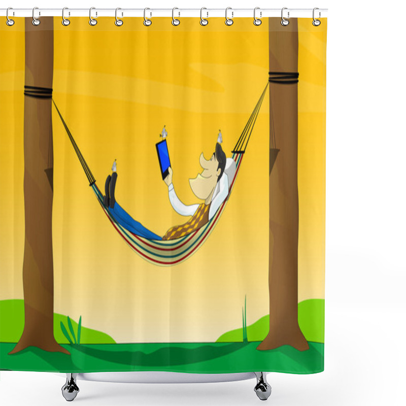 Personality  A Vector Illustration Of  Man Using Tablet  Shower Curtains