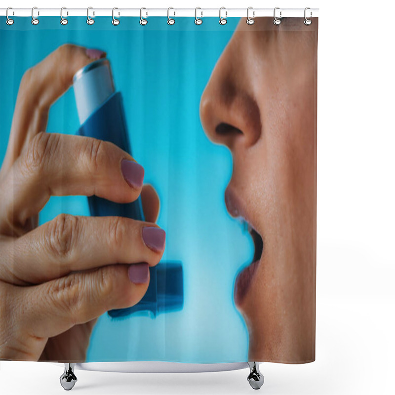 Personality  Woman Using Asthma Inhaler   Shower Curtains