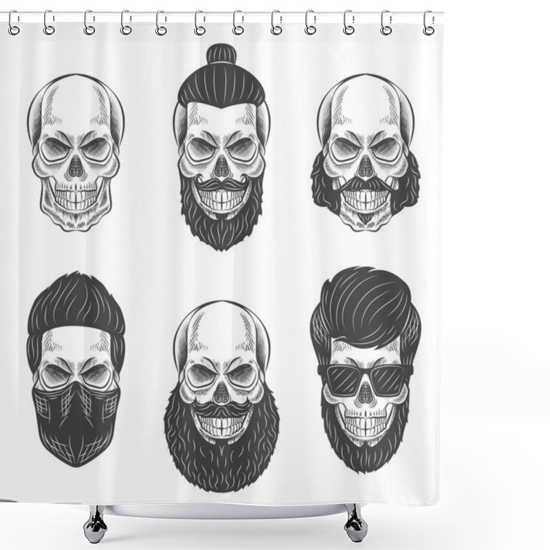 Personality  Dotwork Skulls Shower Curtains