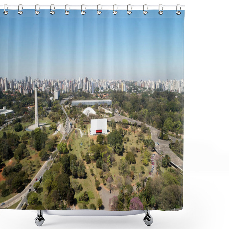 Personality  Aerial View Of Ibirapuera Park In Sao Paulo City, Obelisk Monument. Prevervetion Area With Trees And Green Area Of Ibirapuera Park. Office Buildings And Apartments In The Background On A Sunny Day. Shower Curtains