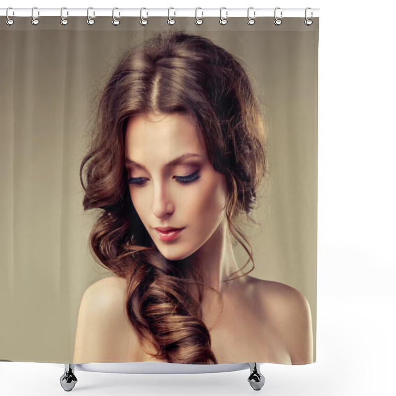 Personality  Beautiful Brunette Woman With Curly Hair Shower Curtains