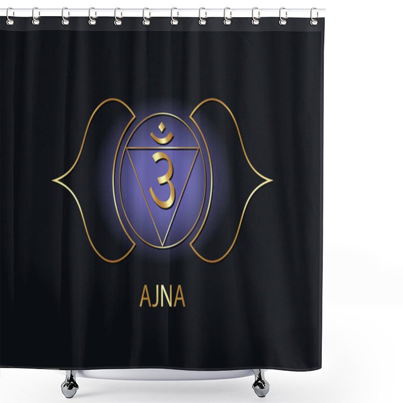 Personality  Third Eye Chakra Ajna Logo Template. The Sixth Frontal Chakra, Sacral Gold Sign Meditation, Yoga Blue And Purple Round Mandala Icon Vector Isolated On Black Background  Shower Curtains