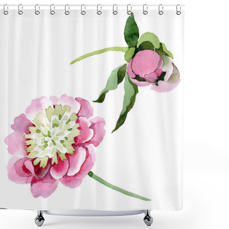 Personality  Beautiful Pink Peony Flowers Isolated On White Background. Watercolour Drawing Fashion Aquarelle. Isolated Peony Flowers Illustration Element. Shower Curtains