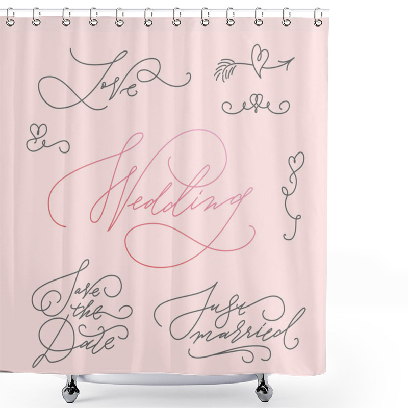 Personality  Wedding Calligraphic Letterings Set Shower Curtains