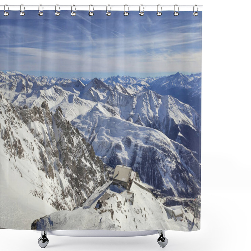 Personality  Courmayeur, Italy - February 20, 2020: Aerial Winter Panorama Of Alps From Punta Helbronner Viewpoint In Italy Aosta Valley. Shower Curtains