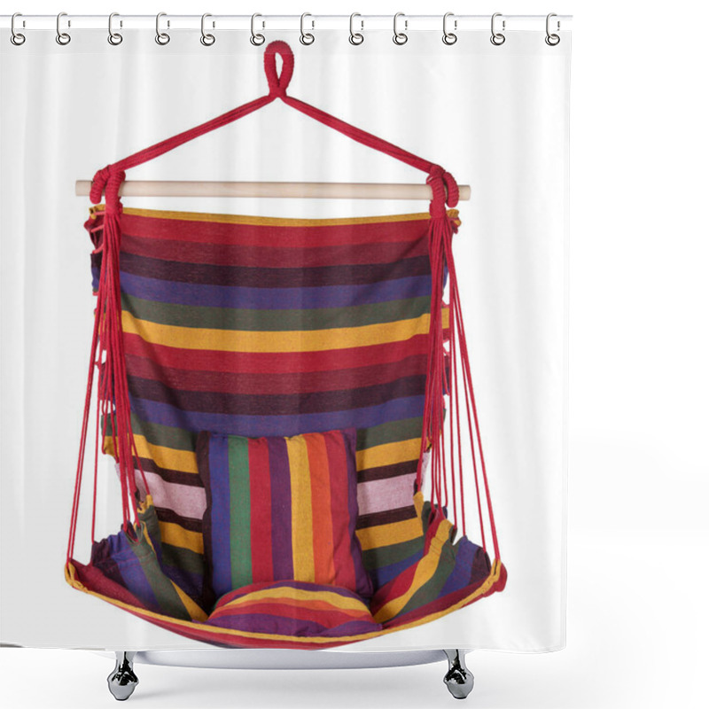 Personality  Fabric Hammock Chair With Red And Yellow Stripes, On A White Background, Front Location, Isolate Shower Curtains