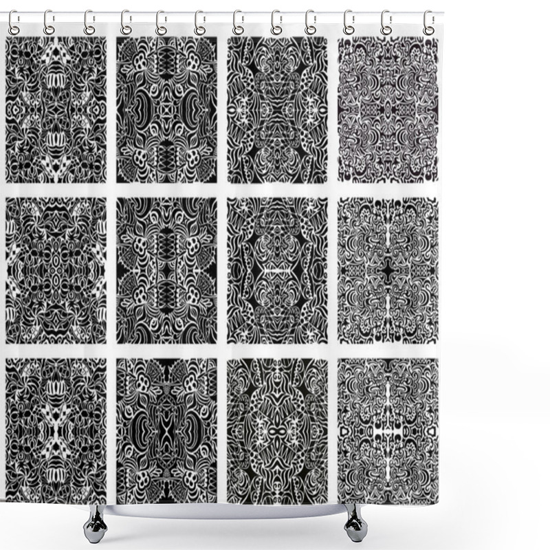 Personality  Set Of 12 Monochrome Modern Seamless Patterns Shower Curtains