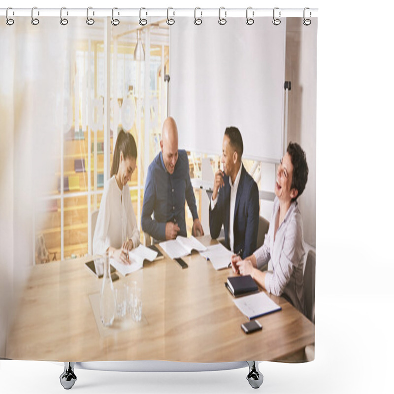 Personality  Business Professionals Laughing During Meeting Shower Curtains