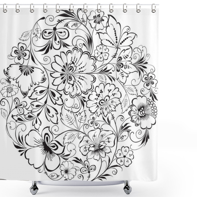 Personality  The Round Composition Of The Decorative Drawn Flowers Shower Curtains