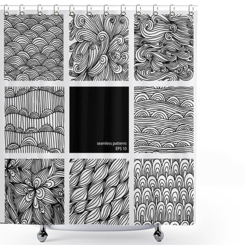 Personality  Set Of Eight Black And White Wave Patterns Shower Curtains