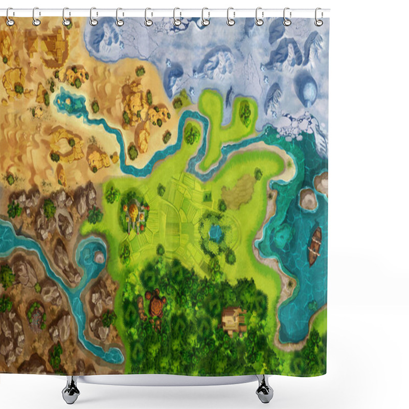 Personality  Game Map, Game Board, Top View. Medieval Style Shower Curtains