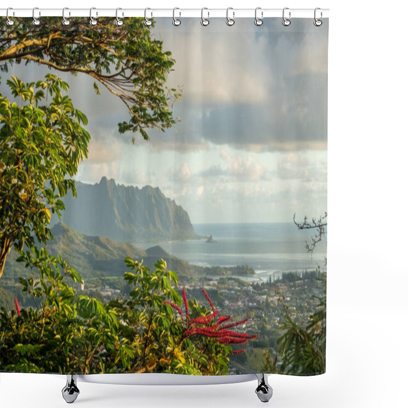 Personality  A Panoramic Aerial Image From The Pali Lookout On The Island Of Oahu In Hawaii. Shower Curtains