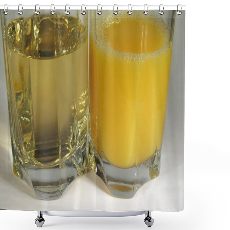 Personality  Apple And Orange Juice In Transparent Glasses Shower Curtains