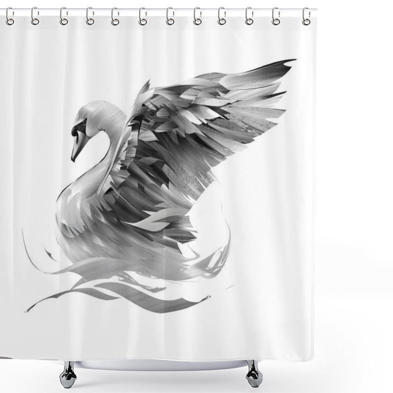 Personality  Painted Swan On A White Background Flaps Its Wings Shower Curtains