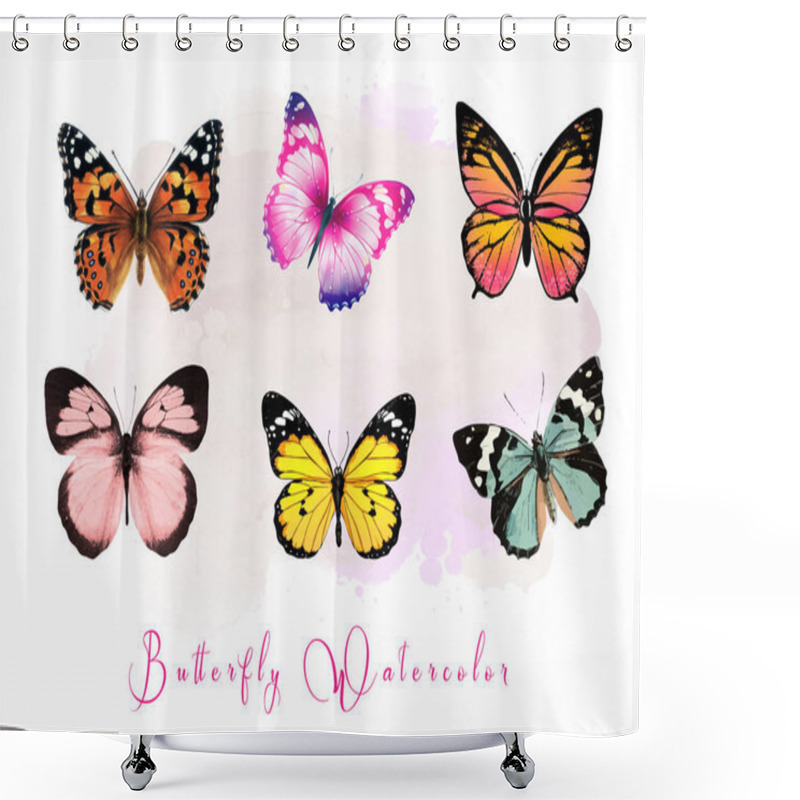 Personality  Flower & Butterfly Illustration Vector Set Shower Curtains