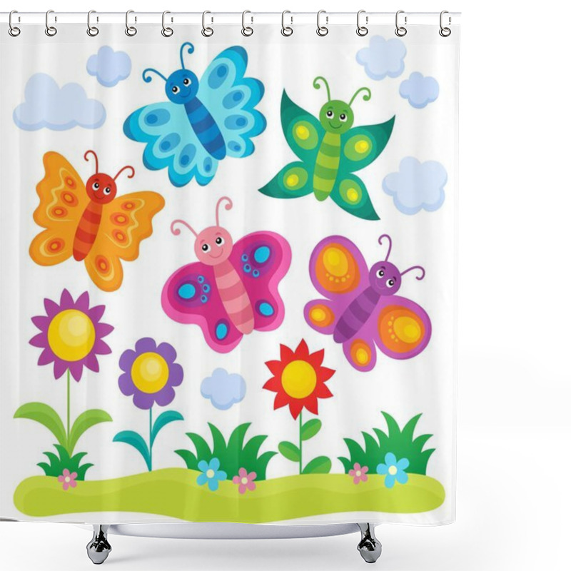 Personality  Stylized Butterflies Theme Image 1 Shower Curtains