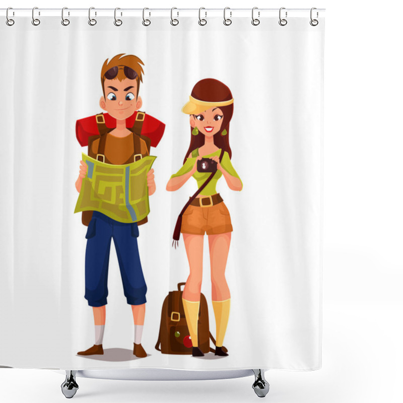 Personality  Two Young Tourists Looking At The Map Shower Curtains