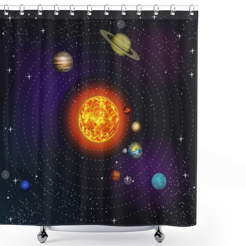 Personality  Solar System Planets Orbits On Dark Sky Background Shower Curtains