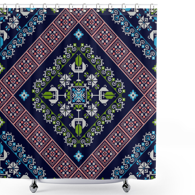 Personality  Romanian Vector Pattern Inspired From Traditional Embroidery Shower Curtains