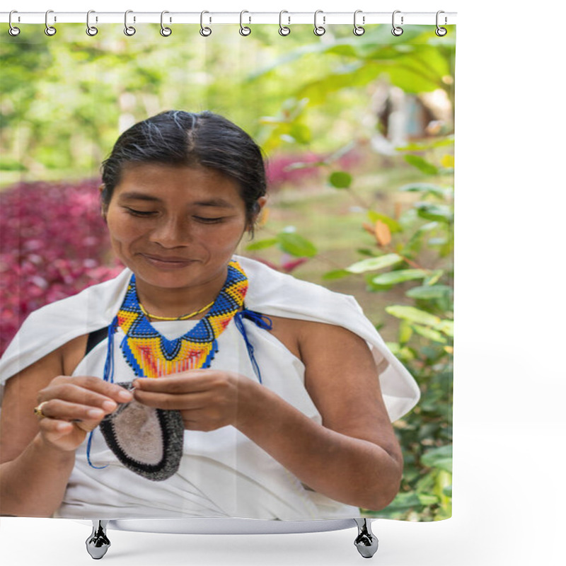 Personality  Indigenous Woman Weaving Textiles For Sale In Santa Marta, Colombia Shower Curtains