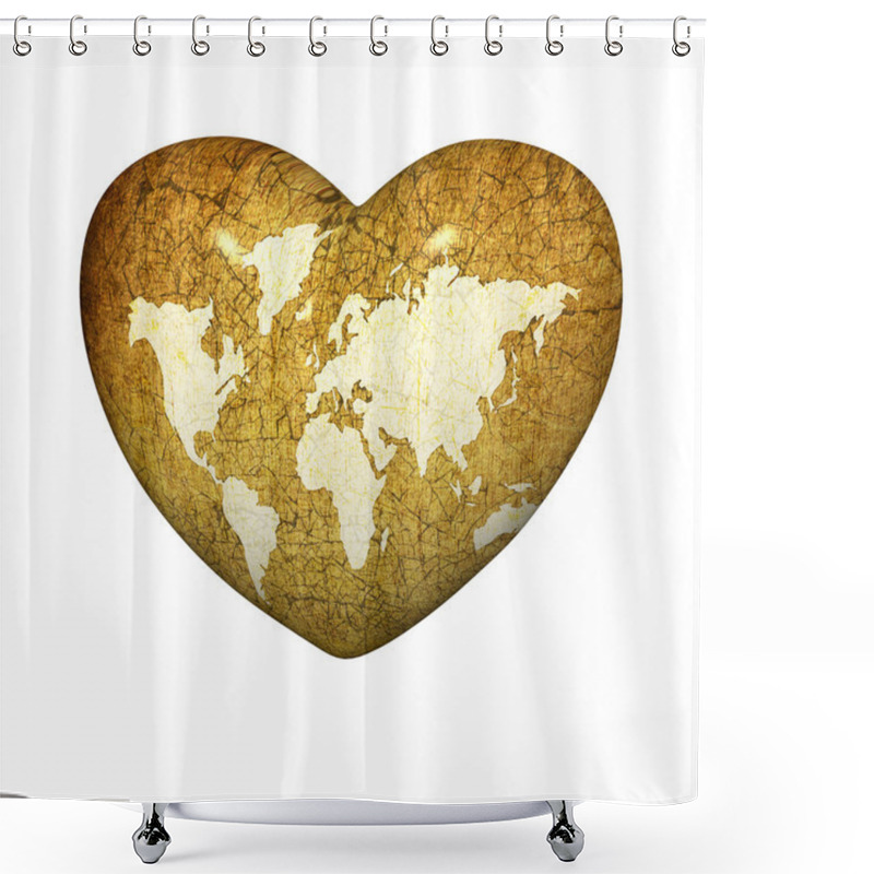 Personality  Heart With Earth Grunge Map On A White Shower Curtains