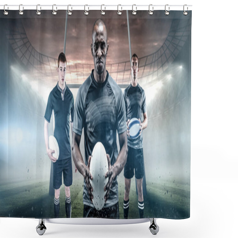 Personality  Rugby Players  Holding Balls Shower Curtains