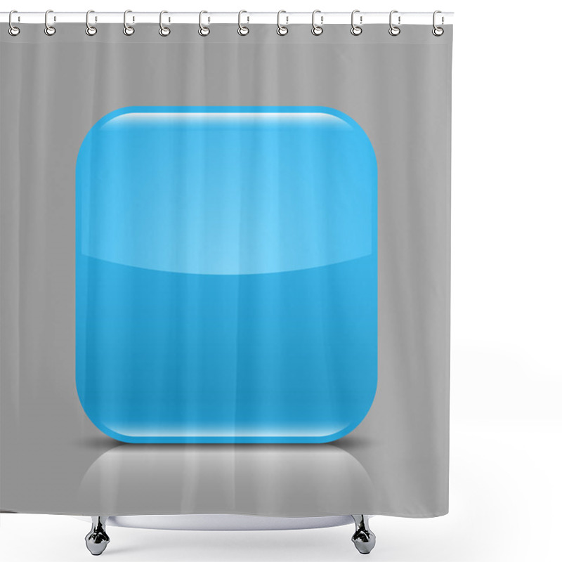 Personality  Blue Glossy Blank Internet Web Button. Rounded Square Shape Icon With Black Shadow And White Reflection On Light Gray Background. This Vector Illustration Created And Saved In 8 Eps Shower Curtains