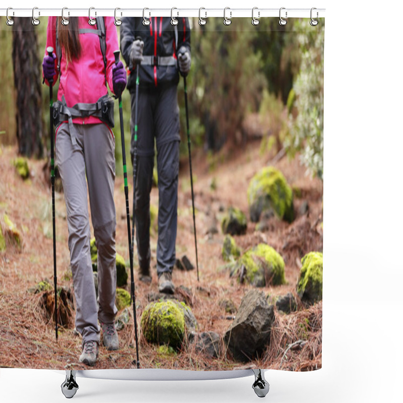 Personality  Hikers Walking In Forest With Poles Shower Curtains